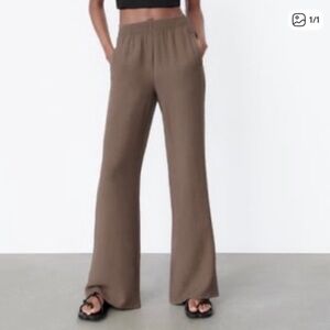 ZARA Women's Wide-Leg Pull-On Pants in Brown